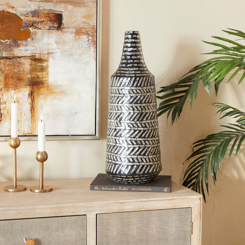 Black Shell Contemporary Vase - 8 x 8 x 22