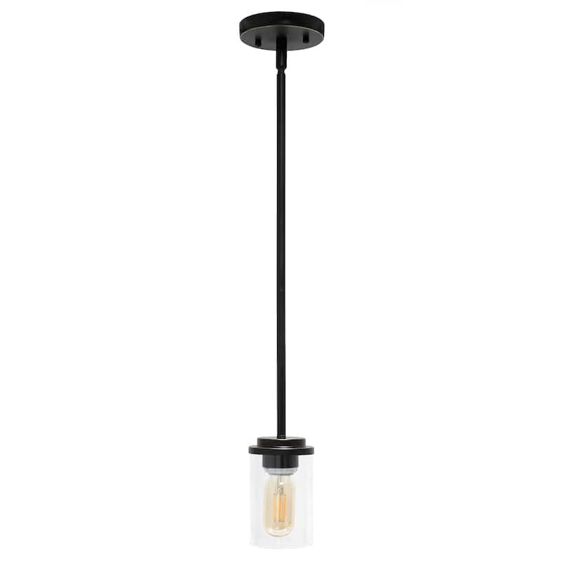 Modern Pendant Light - 1-Light Adjustable Clear Glass Cylinder - Bronze Finish for Kitchen & Dining - 9.5