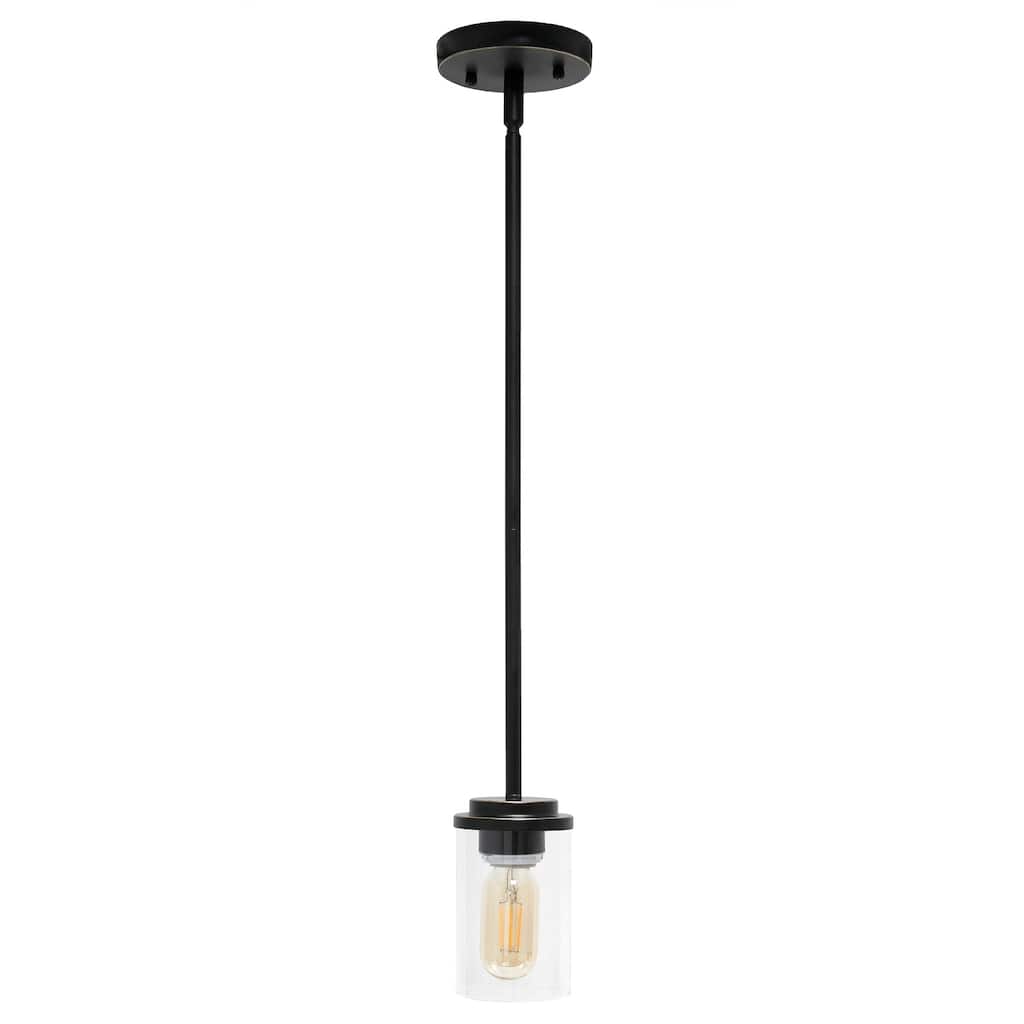 Modern Pendant Light - 1-Light Adjustable Clear Glass Cylinder - Bronze Finish for Kitchen & Dining - 9.5