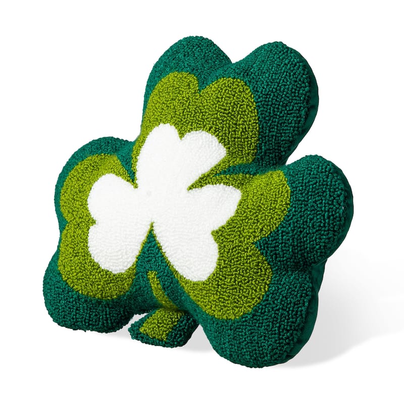 Glitzhome 14"L St. Patrick's Hooked Shamrock-shaped Pillow