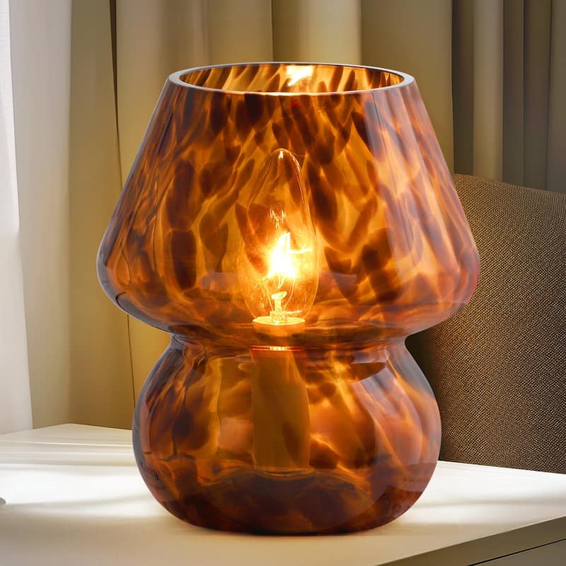 Brown Leopard Print All-glass Table Lamp with Inline Switch - 5.75'' x 5.75'' x 7.25'' (L x W x H) - 5.75'' x 5.75'' x 7.25'' (L x W x H) - Brown