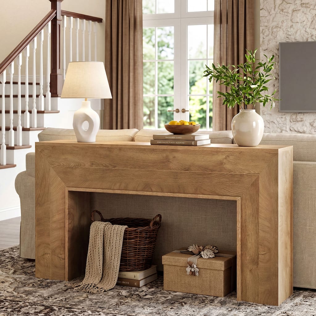 Farmhouse Console Sofa Table, 63 Inch Rustic Wooden Entryway Table - 11.81" D x 62.99" W x 33.46" H