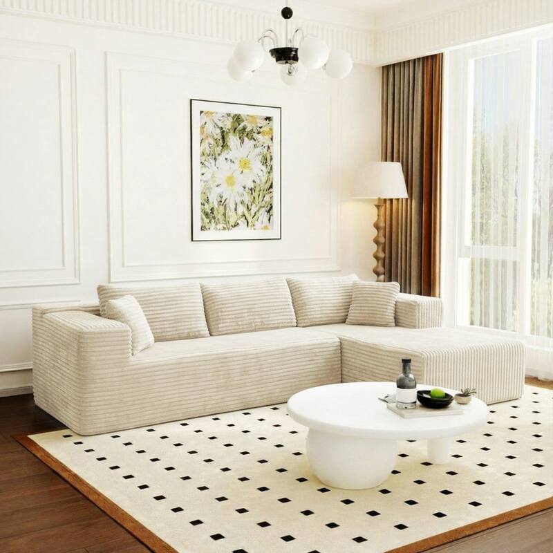 Black L-Shaped Compressed Foam Sofa – Ready-to-Use Sectional Couch with Chaise