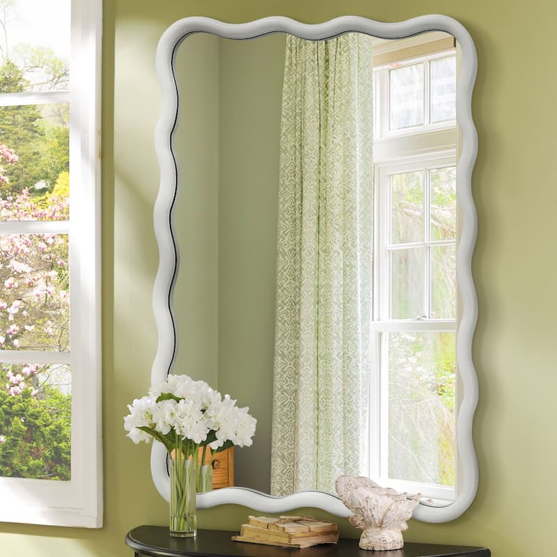 Scalloped Wood Frame Rectangle Wavy Wall Mirror - 20x30 - White