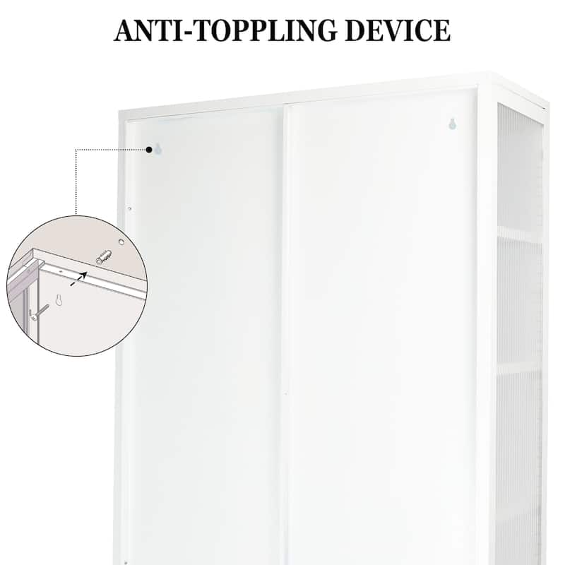 Modern Glass Door Cabinet with Adjustable Shelves Steel Storage Sideboard