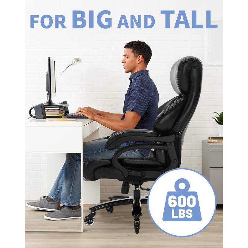 600LBS Large Heavy Duty Office Chair,High Back Executive Desk Chair with Pocket Spring Cushion, Quiet Rubber Wheel