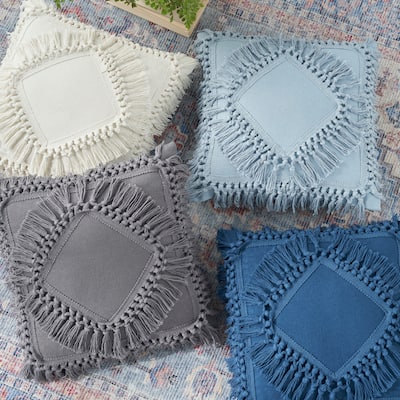 57 Grand by Nicole Curtis Boho Diamond Fringe Throw Pillow , ( 18" x 18" )
