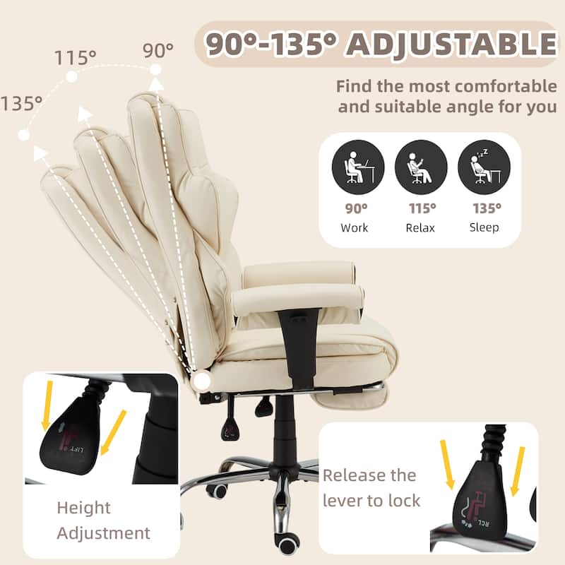 Ergonomic 6-Point Massage Office Chair with Heating, Reclining Function, Retractable Footrest, and Adjustable Armrests