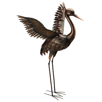 Bronze Crane 44 - Wings Up - 22.5"x27.5"x41.25"