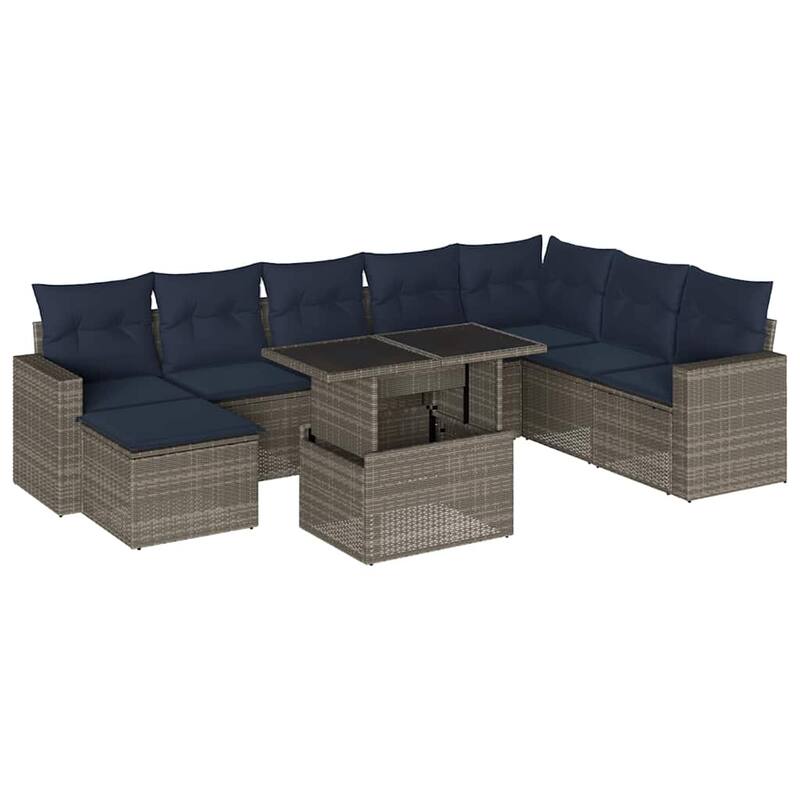 vidaXL Patio Sofa Set with Cushions and Table Outdoor 9 Piece Poly Rattan - 24.4 x 24.4 x 27.2