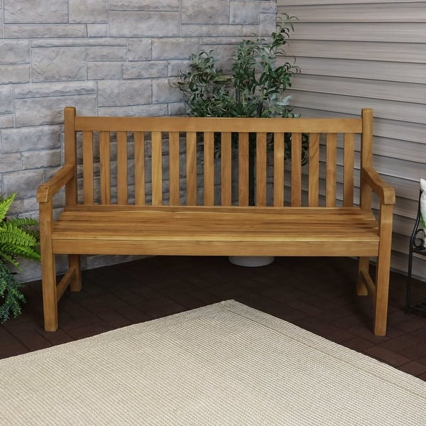 Teak Outdoor Patio Garden Bench Mission Style 2Person 59Inch