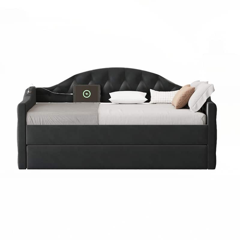 Tufted Upholstered Daybed with Trundle