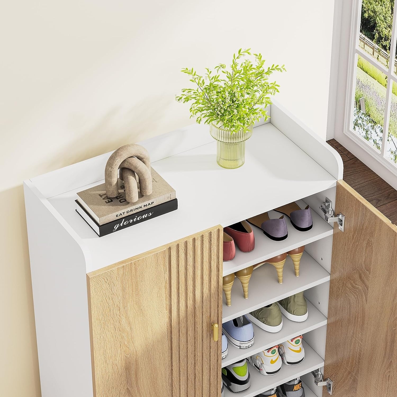 Half height outlet shoe cabinet