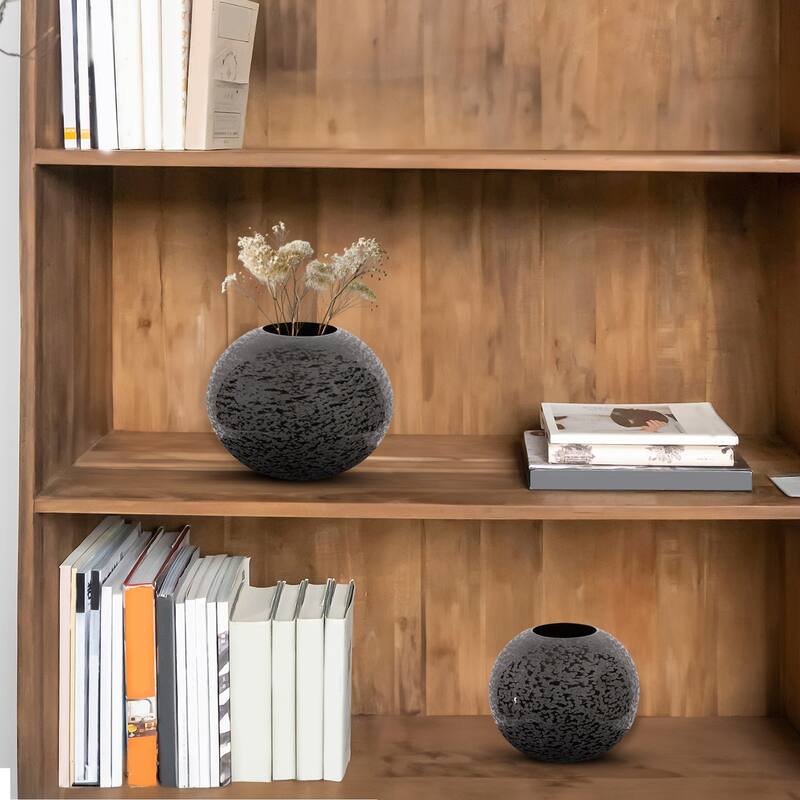 Allan Andrews Chiseled Texture Black Iron Globe Vase, Large - 9H x 11W x 11D