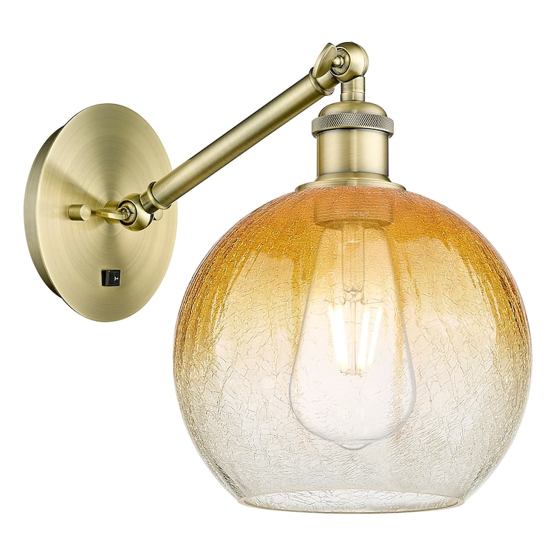 Innovations Lighting 317-1W-11-8 Brookhaven Globe Sconce Brookhaven - Antique Brass / Amber