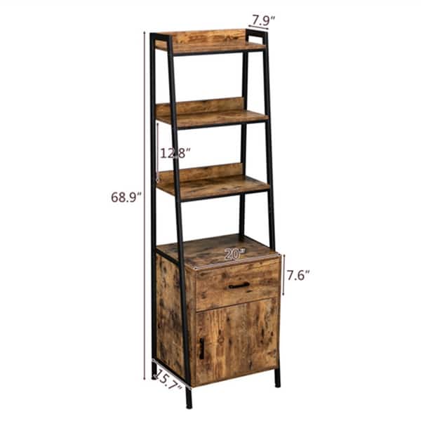 4 Tiesr Mid Century Modern Narrow Bookshelf with Drawers On Sale