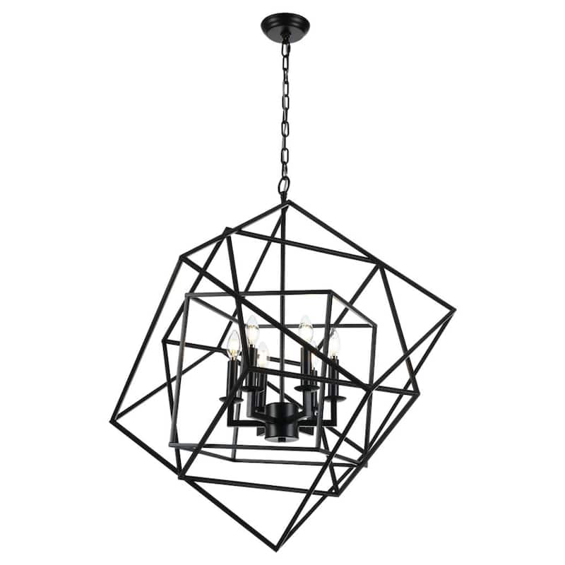 29.5" Open Work Large Cube Lantern Cubist Pendant Light Iron Art Design Pendant Ceiling Light Fixture Frame