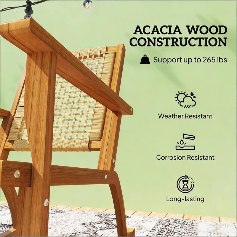 GDFStudio Outdoor Isolde Acacia Wood Rocking Chair with PE Wicker Comfort Set of 2