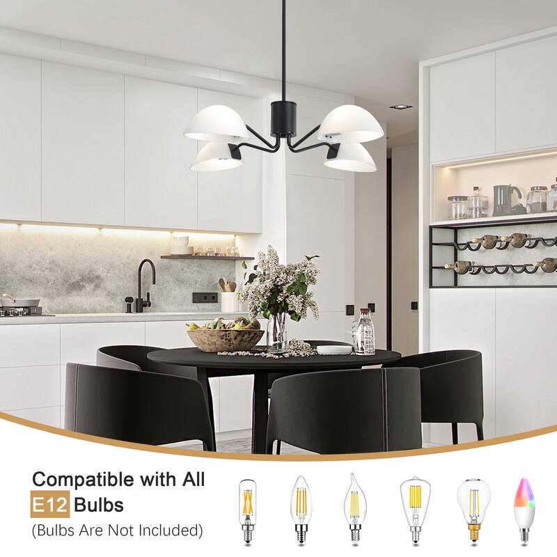 4-Light Hanging Island Linear Chandelier Lighting Fixture with Glass Shade for Dining Room Kitchen Island