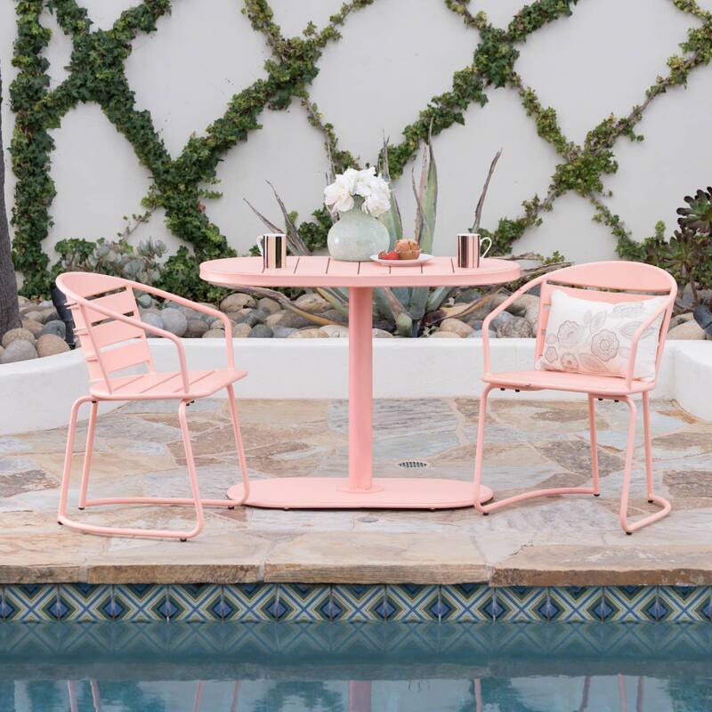 3-Piece Outdoor Iron Bistro Dining Set with 2 Chairs and Oval Table