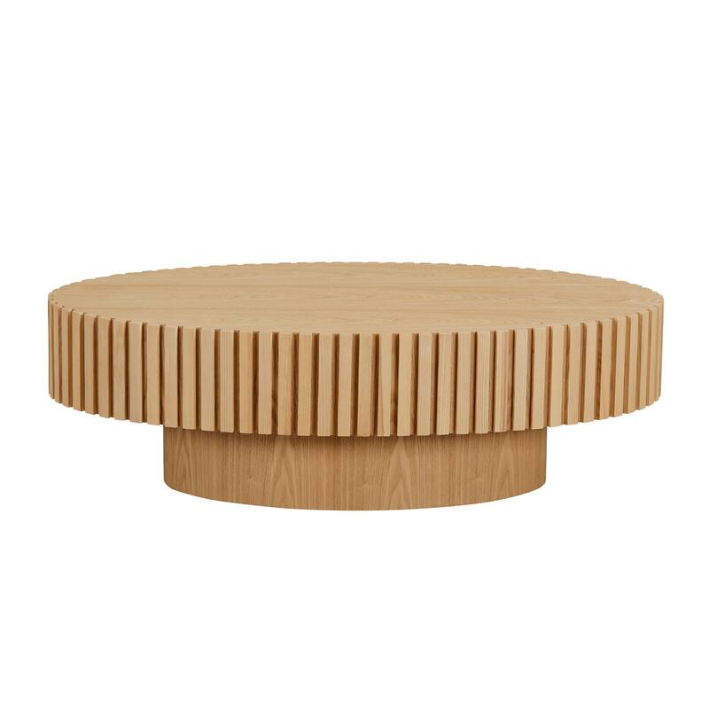 Modern Handcraft Drum Coffee Table Ellipse Coffee Table for Living Room,Oval Small Coffee Table with Sturdy Pedestal