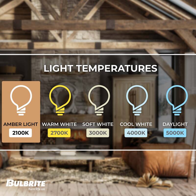 Bulbrite LED Filament Pack of (4) 5 Watt Dimmable T8 Light Bulb with Antique Glass Finish and Candelabra (E12) Base