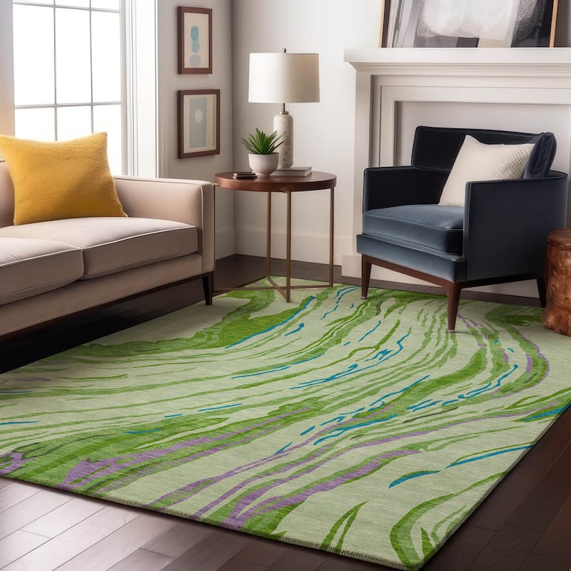 Premium Washable Super Soft Abstract Contemporary Mayfield Rug - Green - 10' x 14'