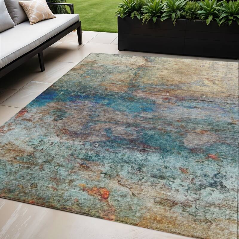 HomeRoots Abstract Transitional Rectangle Outdoor Rug - 5' X 8'