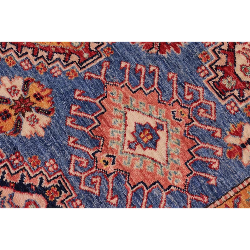Tribal Super Kazak Onyx Blue/Beige Hand Knotted Wool Rug - 9'0'' x 12'1''