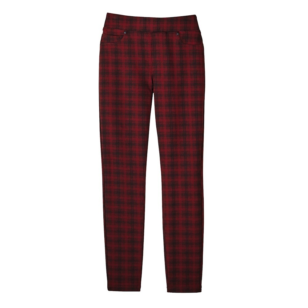 red plaid skinny pants womens