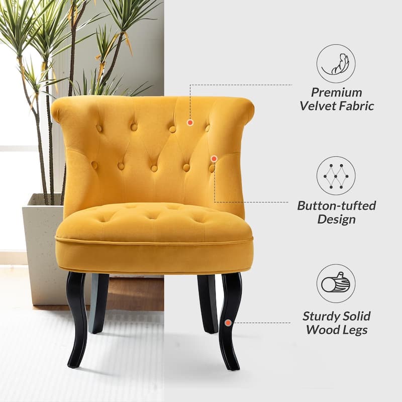 Paolino 25.1" Wide Traditional Velvet Button-tufted Back Stools with Wood Legs by HULALA HOME