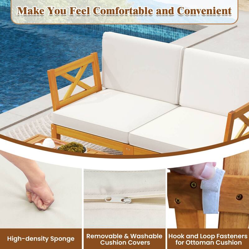 Costway 5 PCS Acacia Wood Patio Furniture Set with 2-Tier Coffee Table - See Details