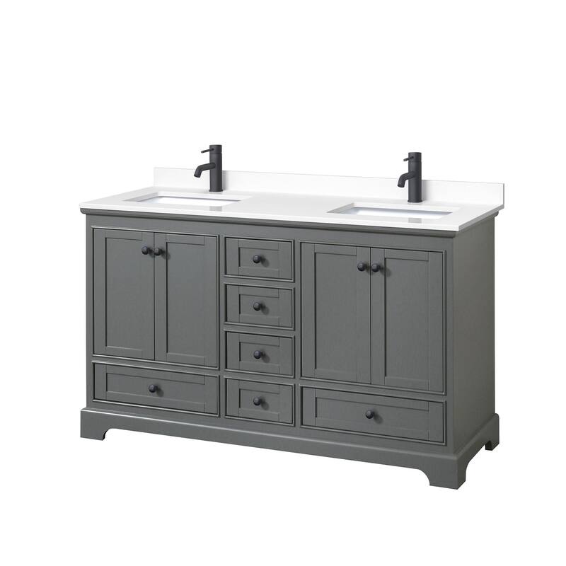 Wyndham Collection Deborah 60" Free Standing Double Basin Vanity Set - Dark Gray / White Cultured Marble Top / Matte