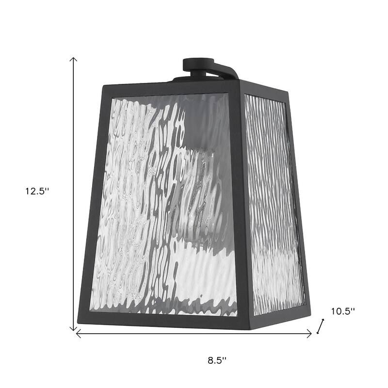 1-Light Matte Black Wall Light with Seeded Glass Panels for Outdoors - 10.50” x 8.50” x 12.50”
