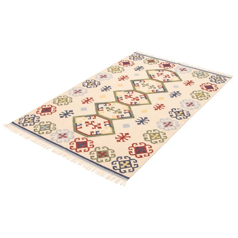 ECARPETGALLERY Flat-Weave Ankara FW Cream Wool Kilim - 5'3 x 8'0