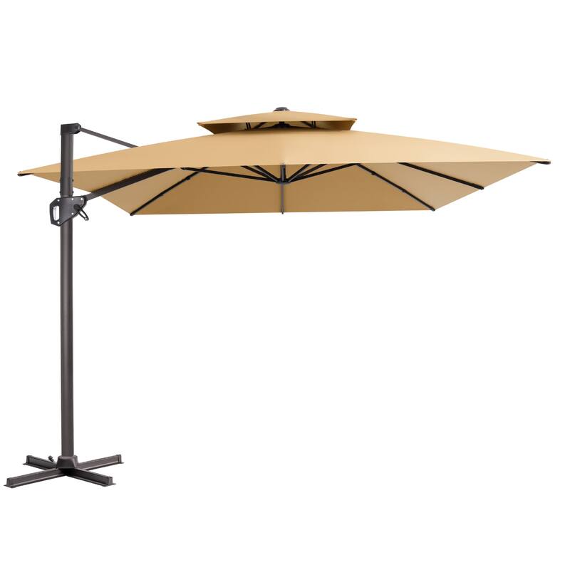 VredHom Outdoor 9x11FT Patio Dual Top Cantilever Offset Umbrella - Tan