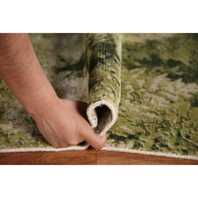 Green Abstract Modern Area Rug Hand-knotted Wool Carpet - 4'8"x 6'6"