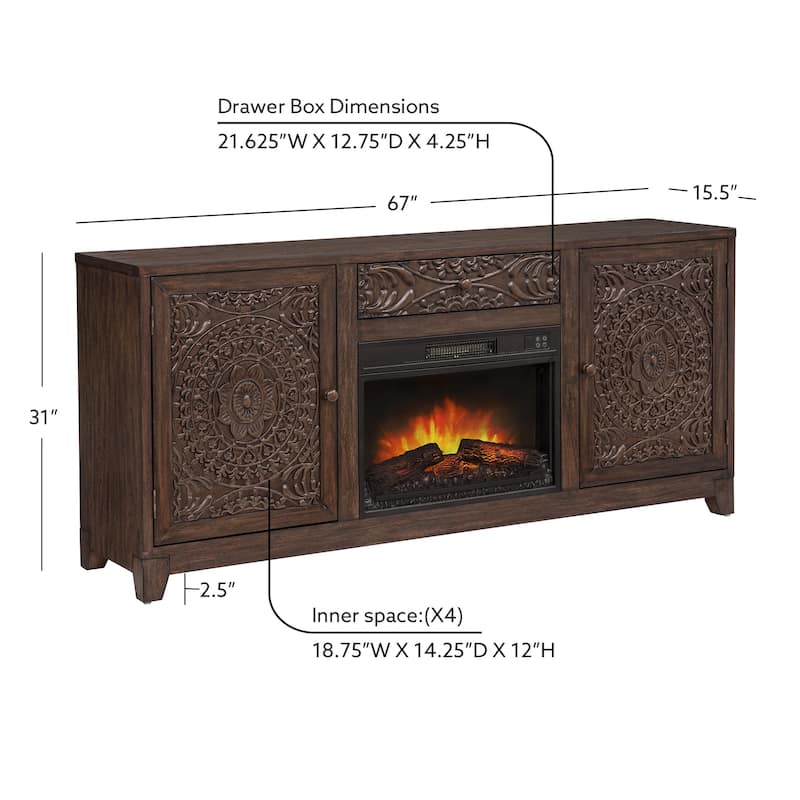 Gemma Brown Mandala Cabinet with Electric Fireplace