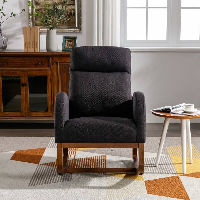 Modern Linen Upholstered Rocking Chair, Living Room Lounge Arm Chair
