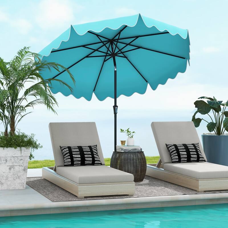 Large 9x8 Feet Polyester Fabric Outdoor Patio Umbrella with Wind Vent and Push Button Tilt Crank Handle