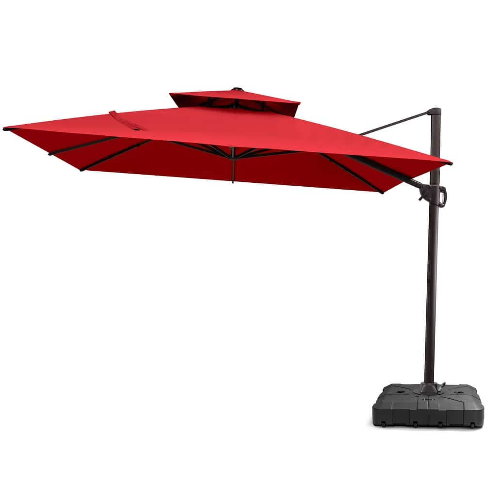 Pellebant Outdoor 9x11FT Patio Cantilever Umbrella Dual Top with Base