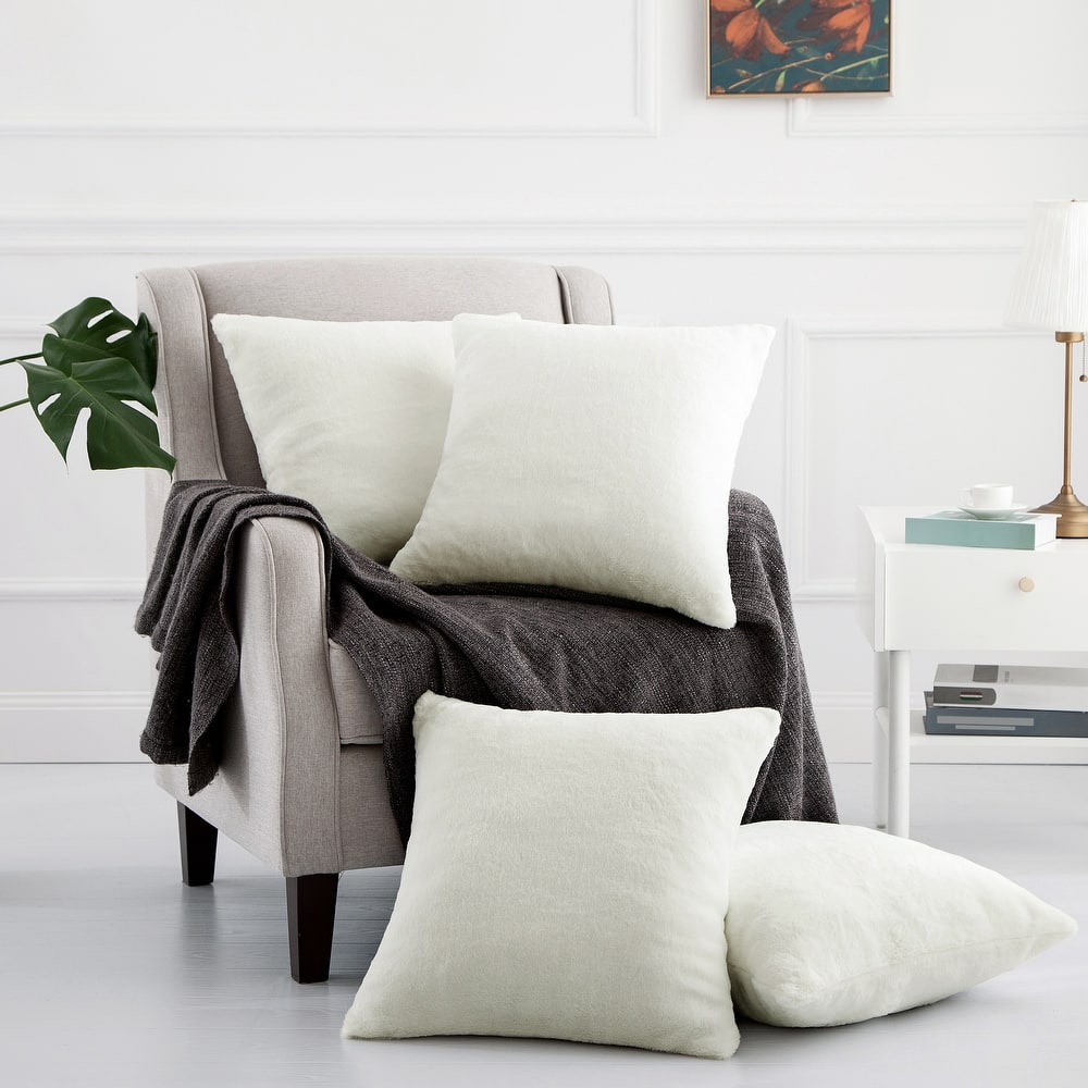 Decorative Rabbit Fauxfur Square Pillow Covers 4 Piece, NO INSERT