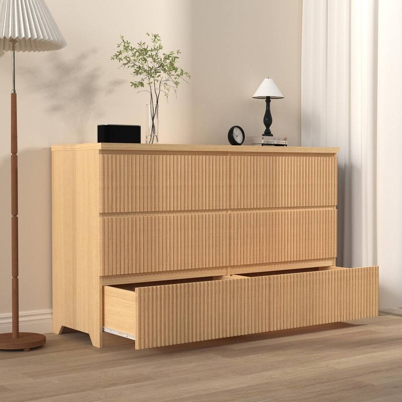 6-Drawer Wooden Storage Cabinet & Dresser, Clothes Organizer with Wavy Drawer Panels
