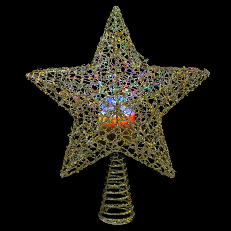 13" Lighted Gold Star with Rotating Projector Christmas Tree Topper - Multicolor LED lights