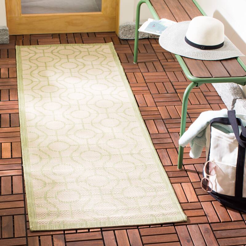 SAFAVIEH Courtyard Pazia Indoor/ Outdoor Waterproof Patio Backyard Rug - 2'3" x 6'7" Runner - Beige/Sweet Pea