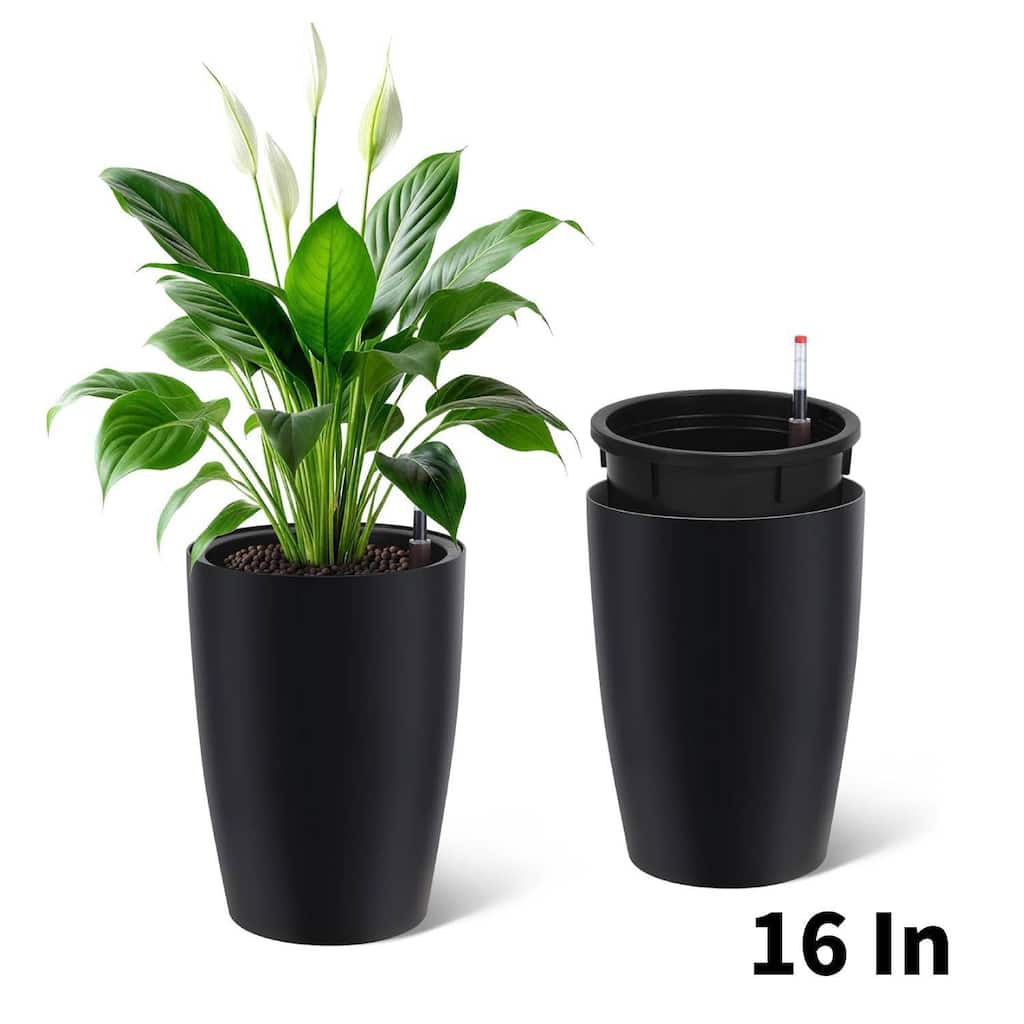 16 Inch Set of 2 Plant Pots Outdoor, Flower Pots with Drainage for Patio, Porch, Garden