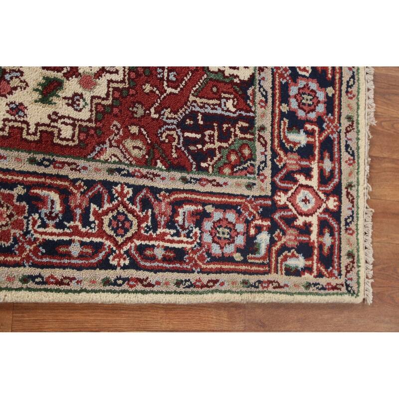 Geometric Traditional Heriz Serapi Oriental Wool Area Rug Hand-knotted - 4'0" x 5'11"