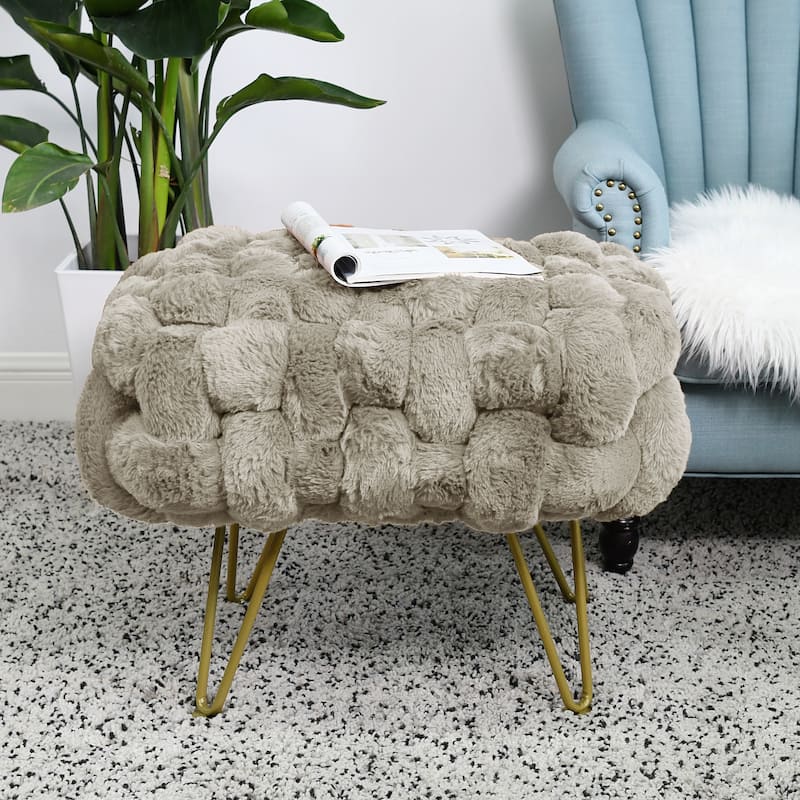 Soft Fauxfur Pouf Stool Ottoman Fuzzy Entryway Bench Seat 27"x20"x19"
