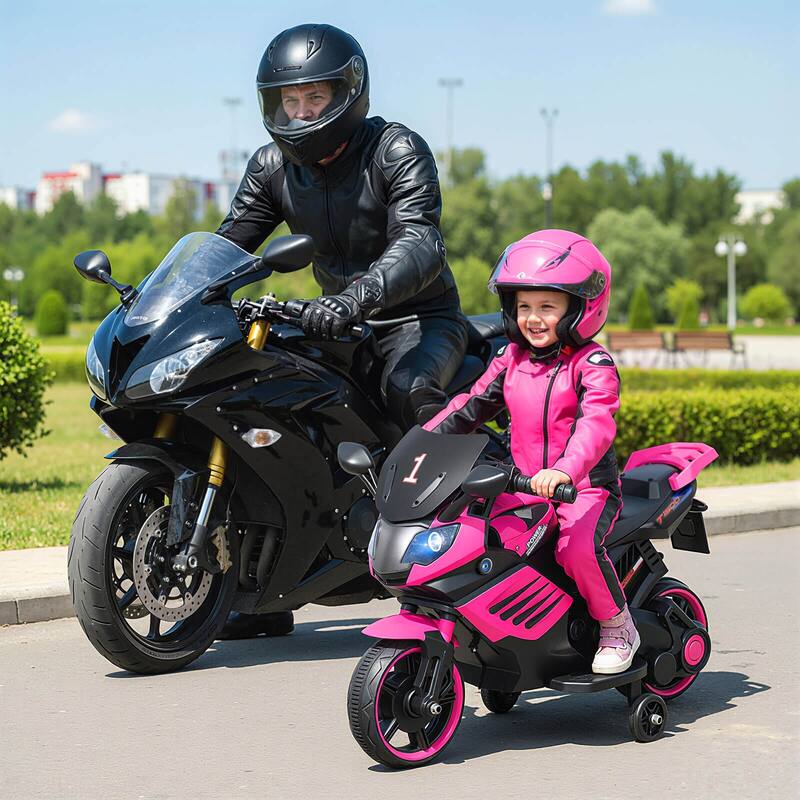 Costway 6V Kids Motorcycle with Music, Horn, Detachable Training