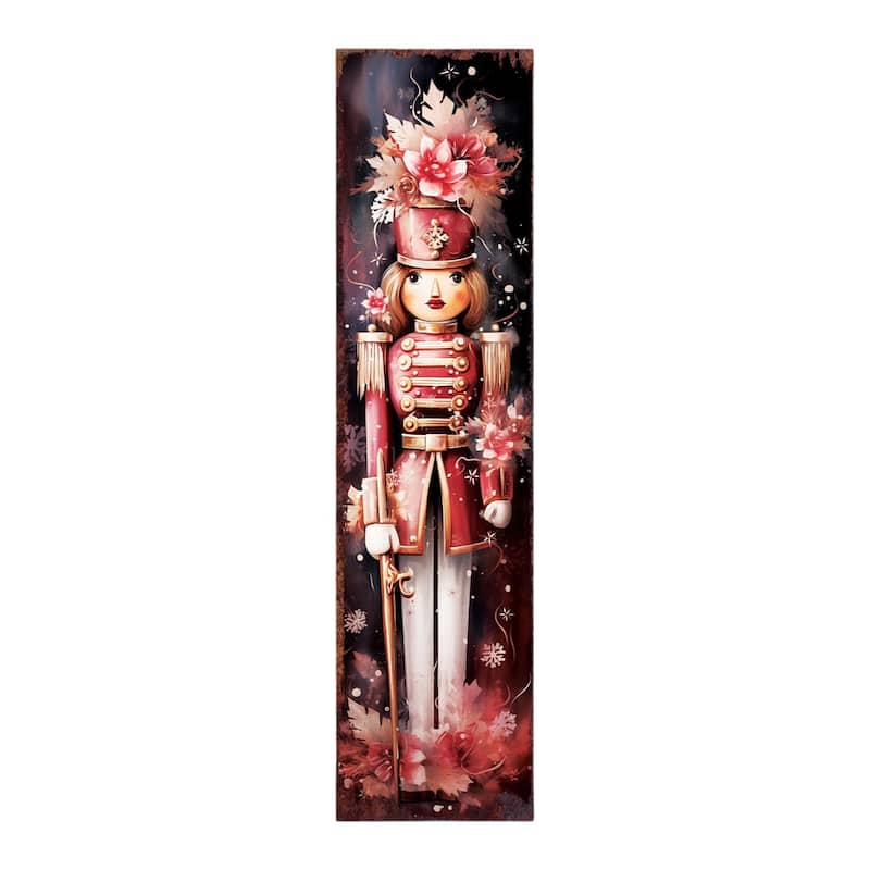 HomeRoots 36" Blue White And Red Christmas Nutcracker Solid Wood Porch Sign